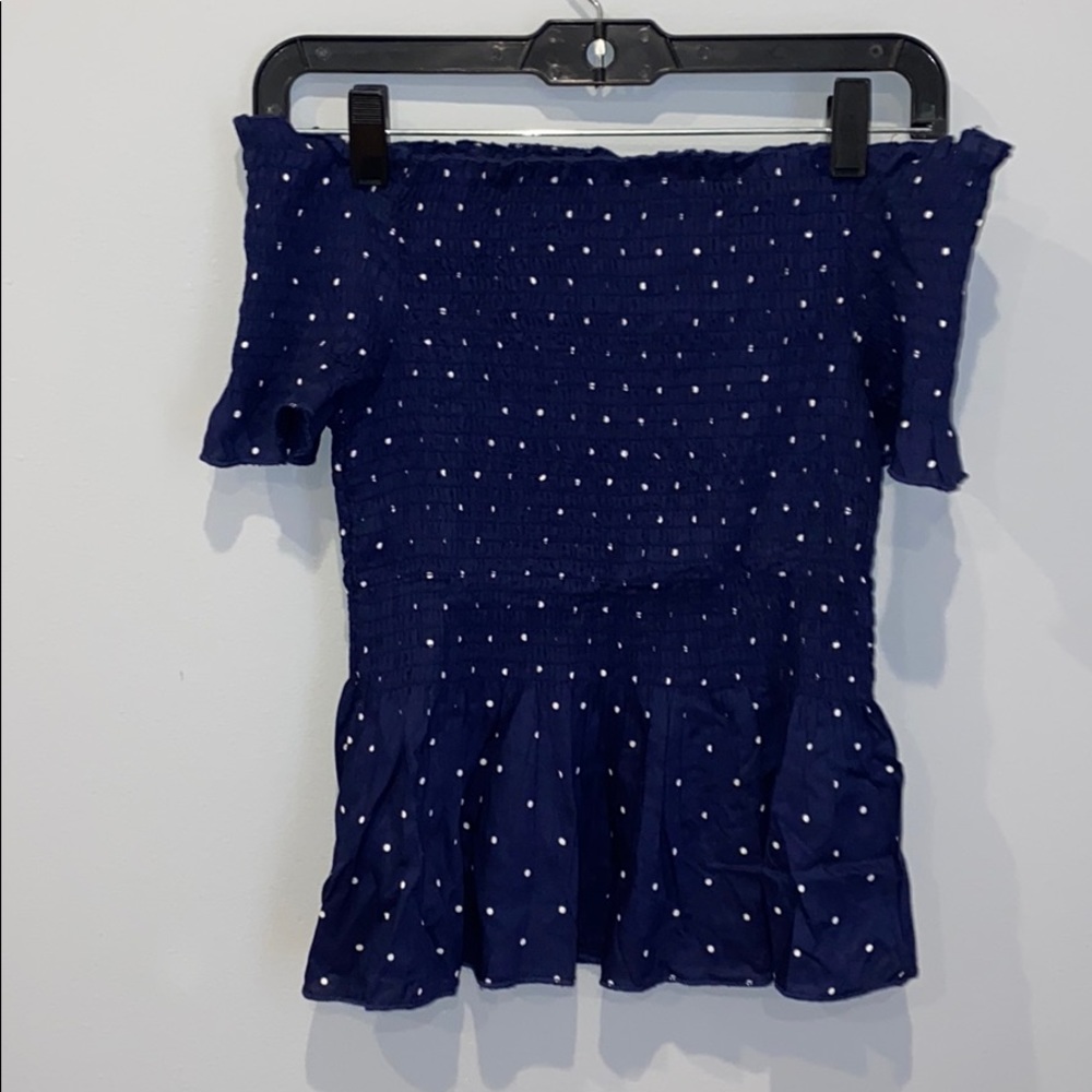 polka dotted off the shoulder top